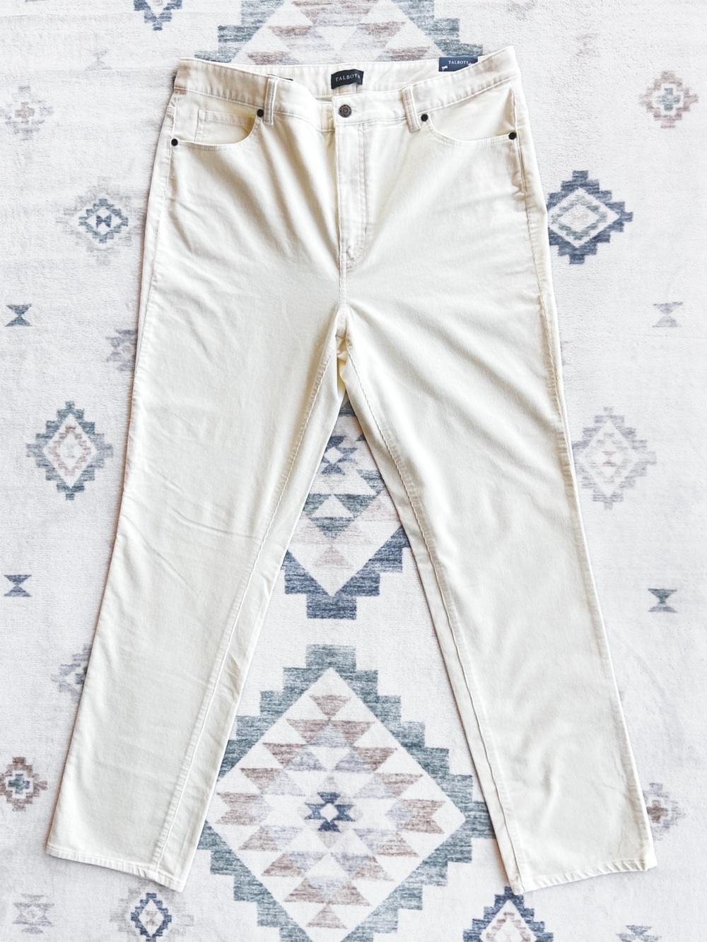 Talbots NWT Corduroy Straight Leg Pants High Waist Cream Womens size 14